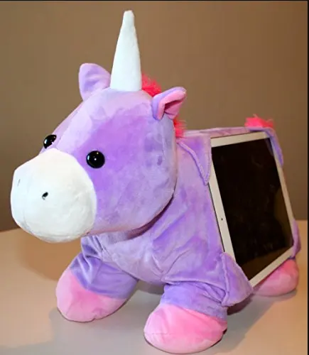 Dolması peluş tekboynuz Tablet tutucu Ipad çocuklar için/yüksek kaliteli peluş hayvan Unicorn şekilli ipad tablet tutucu