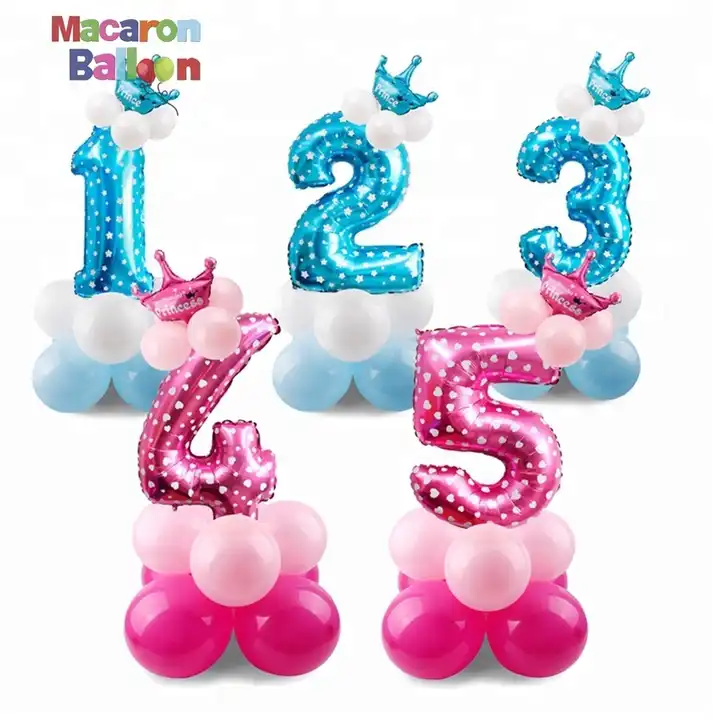 globo de helio 1-10 años cumpleaños globos de cumpleaños azul rosa números  globos de papel 1 2 3 4 5 6 7 8 9 años kk29