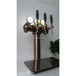 Stainless steel with Bronze color T shape beer dispenser column tower with 3pcs beer faucet