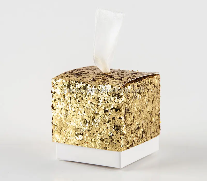 Boîte à bonbons à paillettes dorées, scintillantes, boîte d'emballage pour cadeau, scintillante, scintillante, 100 pièces