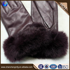 Guantes de mano de cuero de oveja genuino <span class=keywords><strong>Funky</strong></span> para mujer con puños de piel de conejo