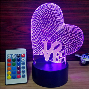 De la tabla de la boda regalo para los huéspedes amor corazón 3D ilusión luz de noche LED táctil de 7 colores Cambio de San Valentín regalo para San Valentín de día con control remoto - Product Image 4