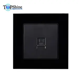 Tempered Glass Frame And Iron Base Single Network Wall Socket In Black