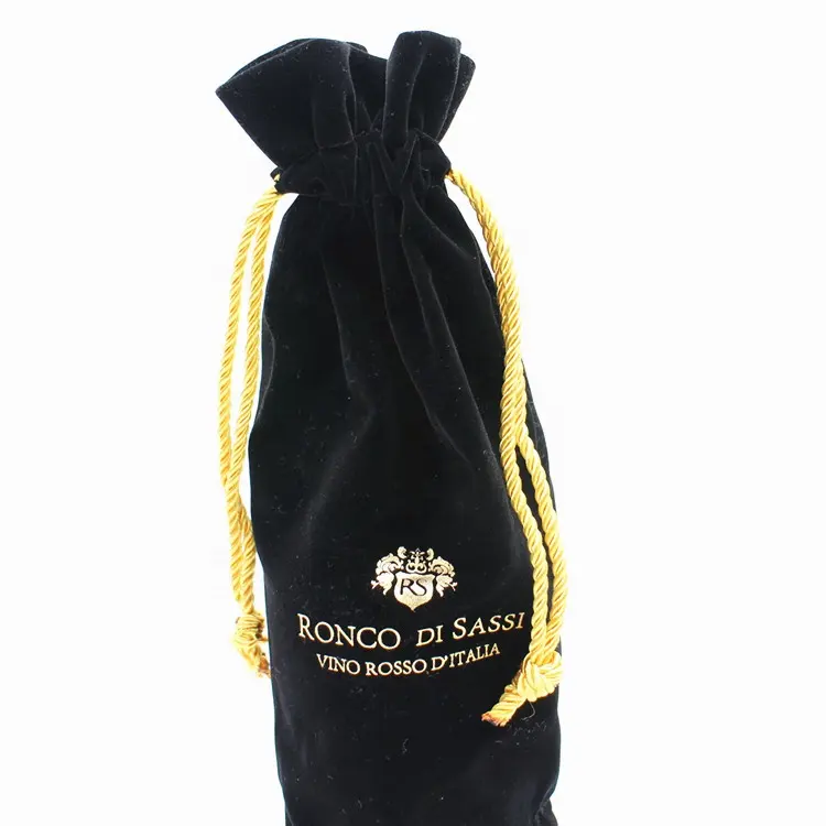 Funda de terciopelo con cordón para botella de vino y licor, bolsa de embalaje para champán con logotipo