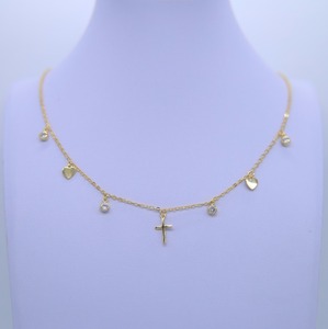 Drop shipping placcato oro argento 33 + 7cm catena chocker cz goccia cuore croce fascino collana delicata