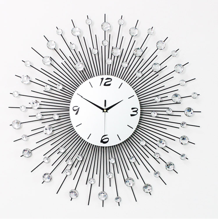 Высококачественные роскошные современные большие металлические настенные часы sunburst с ювелирными изделиями