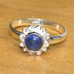 925 Sterling Silver Round Shape <b>Lapis</b> <b>Lazuli</b> Gemstone Designer <b>Ring</b> Jewelry for Women Casa De Plata - Product Image 1