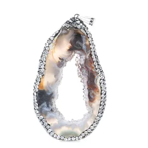 Agate Geode Pendant Micro Pave Mix color Crystal Nature Agate Stone Slices Wholesale Pendant Charm Jewelry