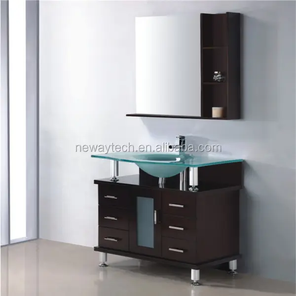Modern tip pvc ücretsiz ayakta cam banyo lavabosu üniteleri ile ayna