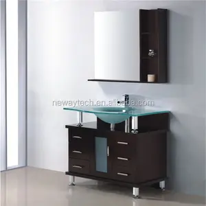 Modern type pvc free standing glass sink vanity units with mirror