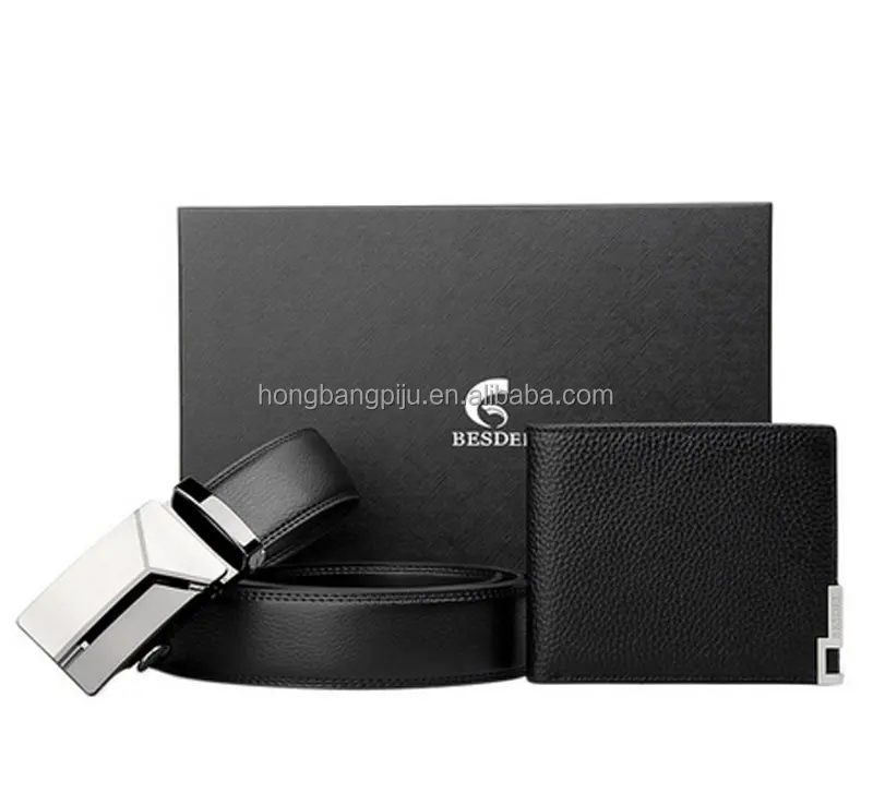 Hot sale Mens fashion leather men wallet and belt promotion gift set