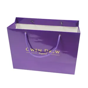 Art Paper Gift Bags Purple Hot Stamping Custom Desgin Packaging Bag Accept with Handles Recyclable Shopping Gifts Customized