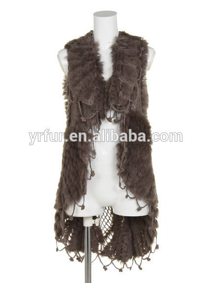 Yr-275 pêlo de coelho verdadeiro& fios tricotadas manualmente colete/malha rabbit fur vest/atacado