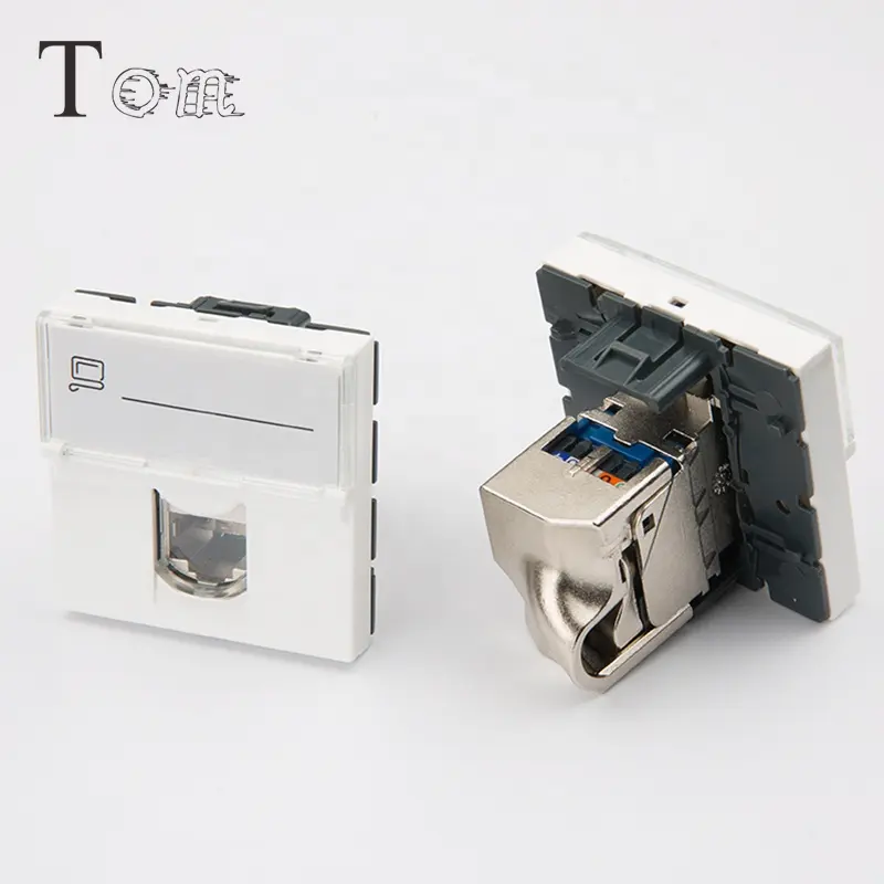 TOM-KJ-L-6 45*45mm French type Female RJ45 CAT6 STP Keystone Jack Legrand type cat6 keystone jack