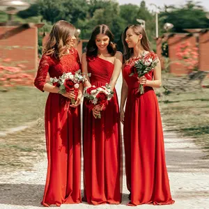 Vestido de dama de honor boda largo rojo infinito Convertible