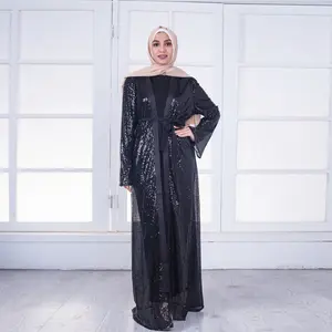 2018 New fashion shinning sequin black abaya muslim dresses