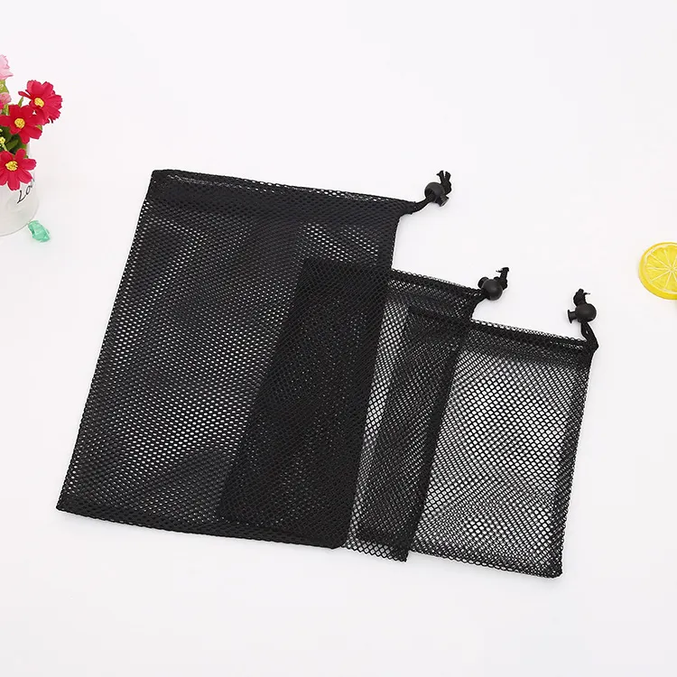 Custom Reusable Eco Friendly Nylon Polyester Clear Grid Drawstring Pocket Small Mesh Packaging bag