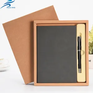 soft leather thin custom notebook and pen gift set