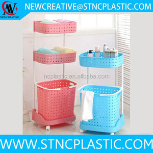 3-strato di plastica <span class=keywords><strong>bagno</strong></span> decor di immagazzinaggio cestino di lavanderia con ruote - Product Image 2