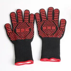 Recubierto de silicona horno barbacoa guantes 932F extrema resistente al calor de la parrilla de barbacoa guantes doble lado guantes logotipo personalizado rojo de 800 grados