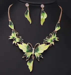 Stock Jewelry set Enamel butterfly Necklace and earrings Set Fashion jewelry set MOQ 12sets XL431-3