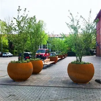 Outdoor Ronde Bloem Planter Potten Corten Staal Boom Grote Plantenbakken