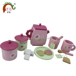 Conjunto de brinquedos de madeira infantil, (bule, copo, pote de açúcar, jarra de chá, etc)