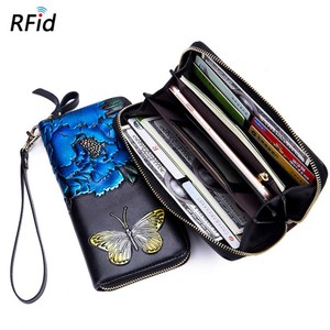 Di modo su ordine lungo della chiusura lampo borse raccoglitore del cuoio genuino con RFID blocco della carta del supporto di carta per le donne - Product Image 5