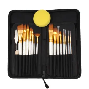 Ready To Ship 15Pcs Nylon Hair Artist Paint Brush Set With Black Case Palette Knife And Sponge For Oil Painting