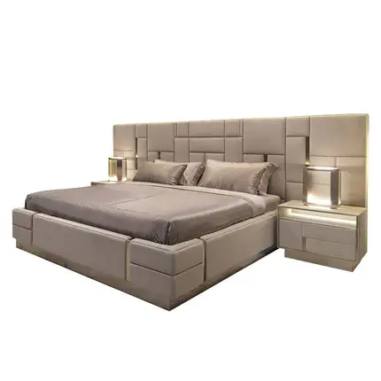 Customized Italian furniture luxury modern bedroom bed soft package romantic leather double wedding bed