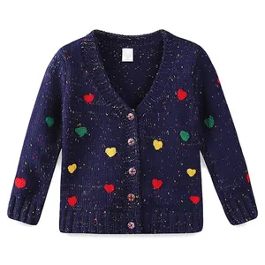 Dernière conception en gros V Cou chunky tricoté école enfants cardigan 100% coton Filles pull Bébé Enfants manteaux