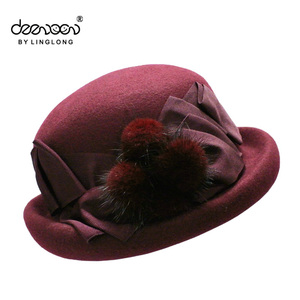 Promotionnel Main D'hiver 100% Feutre De Laine Boule De Fourrure Chapeau Melon - Product Image 1