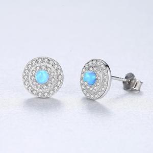 CZCITY 925 Sterling Silver Tiny CZ Paved Halo Round <strong>Opal</strong> <strong>Earrings</strong> for Women <strong>Opal</strong> Jewelry Cute Ear Rings - Product Image 5