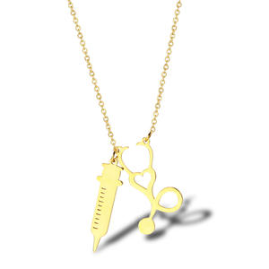 Nuevo Collar de Jeringa y Estetoscopio, Collar de <span class=keywords><strong>Doctor</strong></span> Misterioso de Acero de Titanio y Oro de 18K para Mujer - Product Image 1