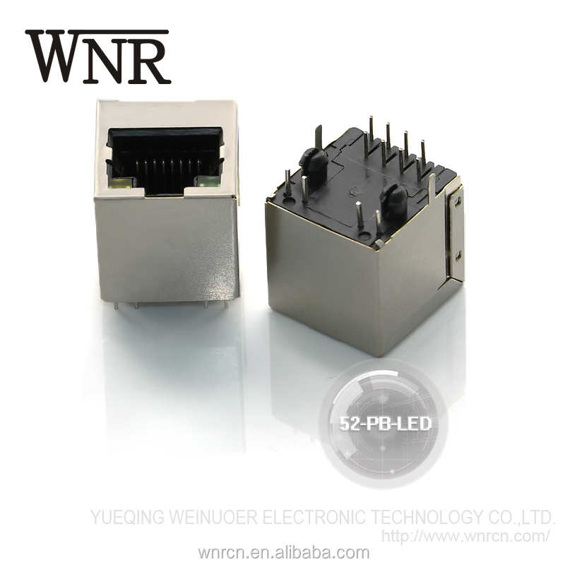 China Supplier WNRE RJ45 Connector/Socket with LED for Ethernet&Network 52-PB-LED 1*1 8p8c