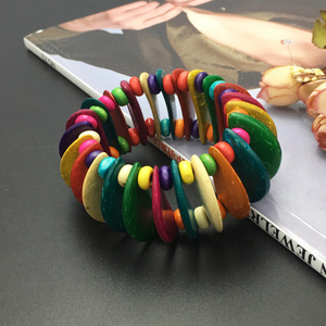 Monili di modo del Regalo Colorata A Mano Guscio di noce di Cocco Braccialetto di Gomma Della Fascia In Rilievo Del Braccialetto di Shell - Product Image 4