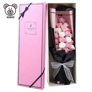 Pretty Pink And White Sweet Soap Rose Flower Bouquet Boxes For Girls Fashion Valentine Day Gift Cartoon Soap Flower Bouquet Rose
