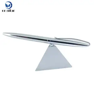 Metal triangle base silver plated promotional magic magnetic levitating ballpoint pen with custom logo