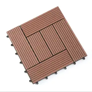WPC floor tile teak wood composite waterproof interlocking flooring wood deck tile plastic base outdoor DIY floor tiles 12'*12'
