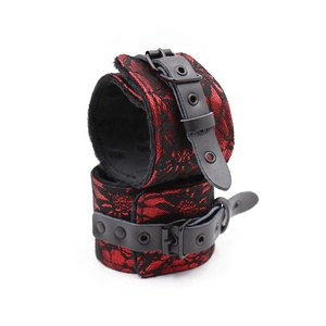 Lockable Red Lace and <strong>Leather</strong> Mature Fetish BDSM Wrist and Ankle Restraints Submissive <strong>Bondage</strong> Hand <strong>Cuffs</strong>