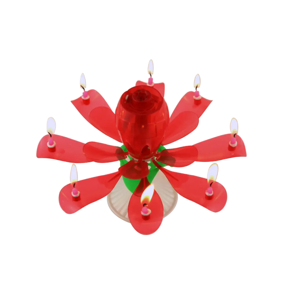 Meilleure vente rouge mélodie rose fleur musique bougie d'anniversaire 8 pièces fleur populaire rotatif double couche lotus drôle bougies musicales