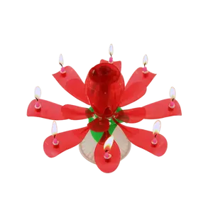 Best sale red melody rose flower music birthday candle 8pcs popular flower rotatable double layer lotus funny musical candles