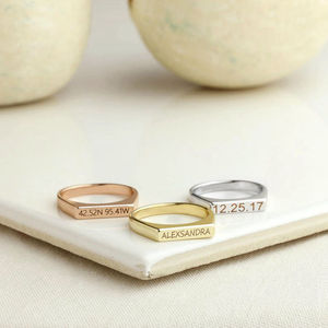 Tên Tùy Chỉnh Cá Nhân Signet Nhẫn Số La Mã Tọa Độ Bar Nhẫn Xếp Chồng - Product Image 5