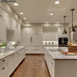 White Kitchen Cabinet American Style Custom Design Solid Wood Two Tone Color European Shaker Kitchen Cabinet with Factory Price