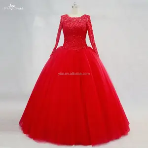 RSE750 Dubai gaun malam lengan panjang renda merah gaun pesta pernikahan gaun pesta dansa putri Quinceanera