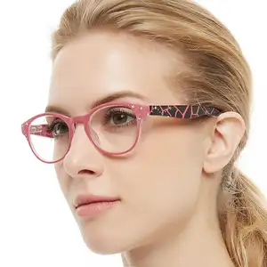 Gafas de lectura de alta calidad para mujer, lentes redondos de acetato, con diamantes de imitación incrustados, no moq