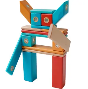 子供のための天然木のおもちゃ24個DIY木製磁気ビルディングブロック