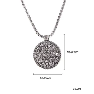 Wholesale Vintage Silver Sport Religious Spiritual Chakra Yoga Pendant Necklace With Stainless Steel Box Chain