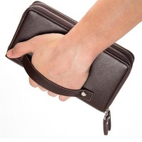 Baellerry tas ponsel bisnis pria, dompet genggam kulit Pu desain panjang ritsleting ganda bermerek
