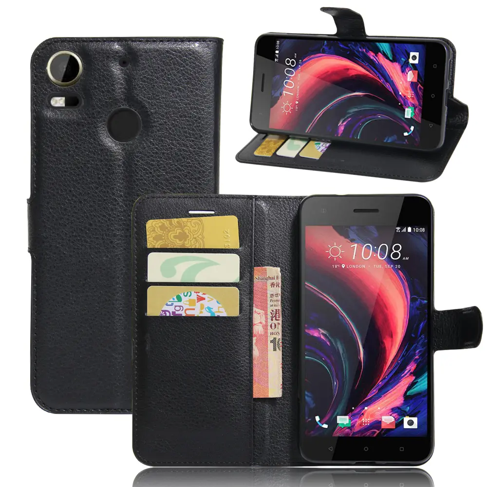 Litchi PU Card Holder Wallet Flip Leather Case For HTC Desire 10 Pro